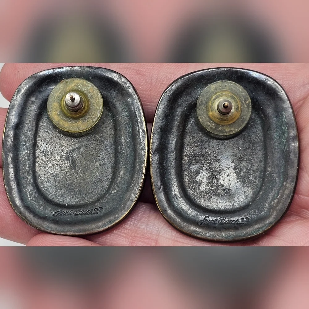 Vintage Laurel Burch Southwest Style Aztec Tribal Inspired Post Metal Earrings - Picture 4 of 7